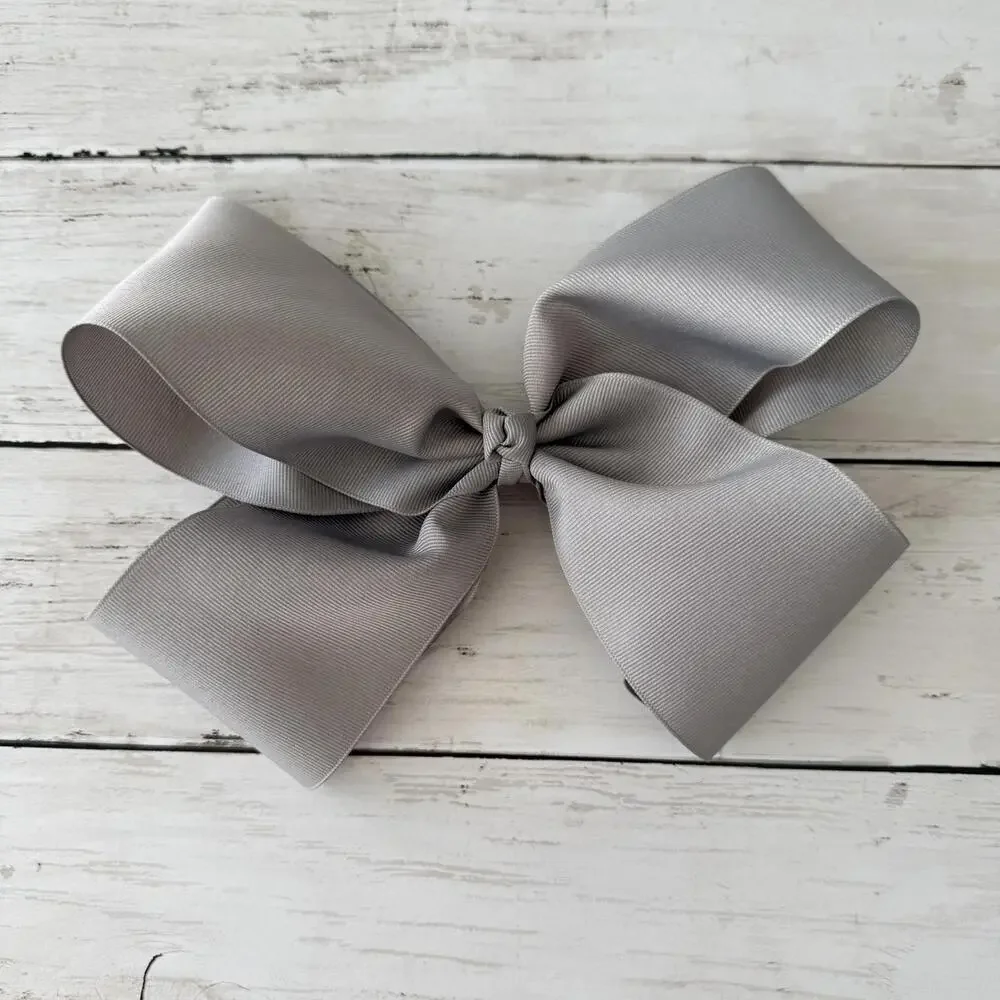Large Silver Gray Grosgrain Boutique Hair Bow Alligator Clip 6” Wide NWOT